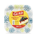 Glad Square Disposable Paper Plates with Blue Hydrangea Design | Soak Proof, Cut-Proof, Microwaveable Heavy Duty Disposable Plates | 7 Inches, 50 Count