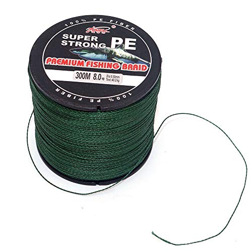 NUZAMAS Set of two PE Braided fishing lines, total 600m/656yds, Green, 4 Strands Weaves, For Lure, Fly, Casting, Bait FIshing, Size 8.0 (40.2kg/88.62lbs), Rock, Boat, Beach, Freshwater, Saltwater Fishing Lines