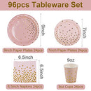 Pink Gold Party Plates Cups and Napkins,96Pcs Paper Plates and Napkins with Party Tableware,Disposable Plates for Girls Hen Party Decoration,Birthday Party,Baby Shower,Wedding,Bridal Shower,Tea Party