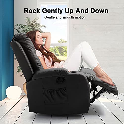 Electric Recliner Massage Chair PU Leather Rocking Armchair Sofa Heated Seat 360 Swivel Black