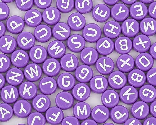 1000pcs Acrylic Letter Beads Alphabet Beads, for Bracelets and Jewelry Making (White Letter Purple Bead, 4×7mm(Round))