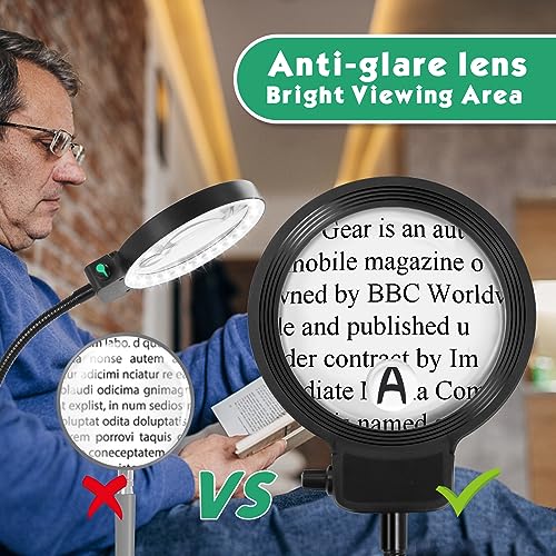 NZQXJXZ 2-in-1 Magnifying Glass with Light and Stand, 5X & 10X Magnifying Lamp with 36 Adjustable Brightness LEDs, Flexible Gooseneck Floor Standing Magnifying Lamp for Close Work, Craft, Reading