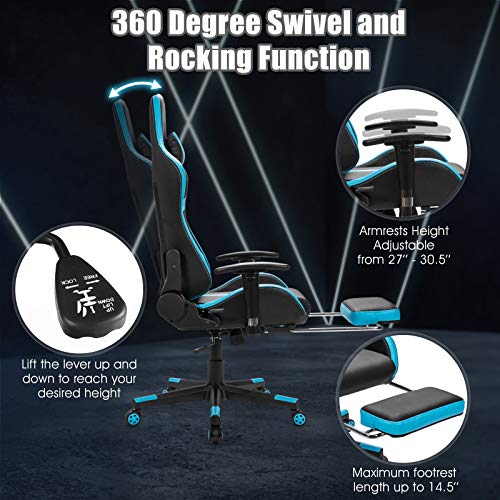 POWERSTONE Massage Gaming Chair Recliner - Racing E-Sports Computer Chair with Footrest Lumbar Support and Headrest Ergonomic Office Chair PU Leather High Back Adjustable Swivel Chair, Blue