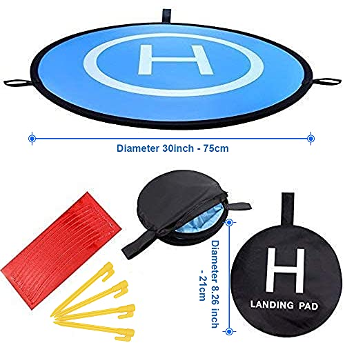 MMOBIEL Universal Drone Landing Pad Waterproof Helipad 75 cm / 30 inch Double Sided Orange / Blue for RC Drones Helicopter DJI Mavic Mini 2 / Zoom / Air Fly 2 / Phantom / FPV / Inspire Incl. Reflective Tape and Pins