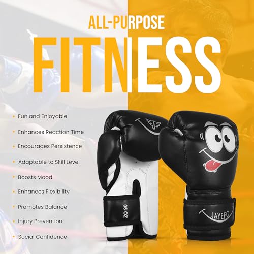 Jayefo Boxing Gloves for Kids & Children - Youth Boxing Gloves for Boxing, Kick Boxing, Muay Thai and MMA - Beginners Heavy Bag Gloves for Heavy Boxing Punching Bag - 4 Oz - Black