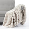 Cozy Bliss Luxury Super Soft Striped Faux Fur Throw Blanket for Couch, 50"x60" Beige, Warm Milky Plush Blanket for Sofa Bed Living Room Bedroom (Stripe-Beige)