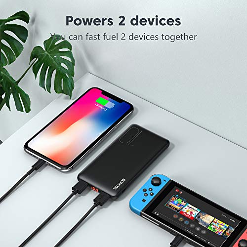 ROMOSS Slim Power Bank 10000mAh, Dual Micro and USB C Inputs Portable Charger Compatible for iPhone, Airpods Pro, Samsung, LG, Huawei, Digital Camera and More USB Devices (Black)