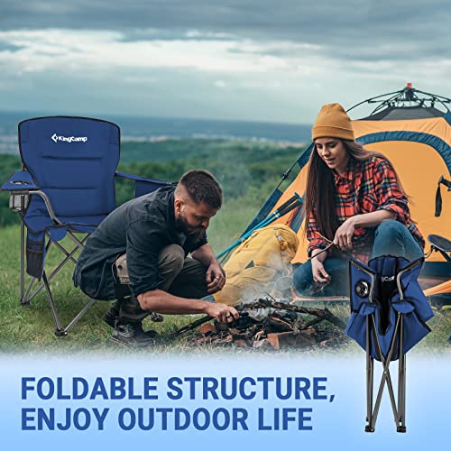 KingCamp Oversized Camping Chair Folding Chair Lawn Chairs Heavy Duty 300lbs Camp Chair Full Padded High Back Portable Chair with Cooler Bag, Cup Holder, Side Pocket for Outdoor Fishing Picnic Sports