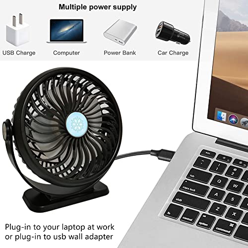 5 Inch USB Powered Desk Fan with 3 Speeds, 2500mAh Battery Portable Mini Fan Handy Desk Fan Cooling Fan with Strong Airflow Desktop Fan Handheld Fan Multi Use For Both Home / Office and Outdoor/ Traveling, Black