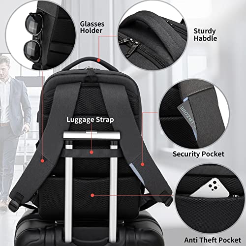 DUSLANG 17 Inch Laptop Backpack for Travel Water Resistant College Backpack for Men Laptop Bag with USB Charging Port, Black, 17Inch, Compact