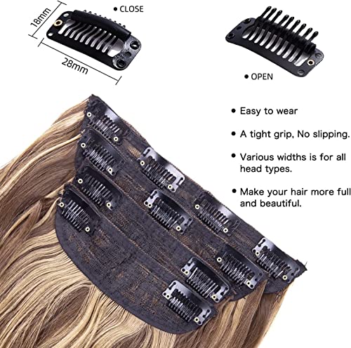 4pcs Clip in Hair Extensions Balayage Chocolate Brown to Caramel Blonde 20inch Long Wavy Synthetic Hair Extensions