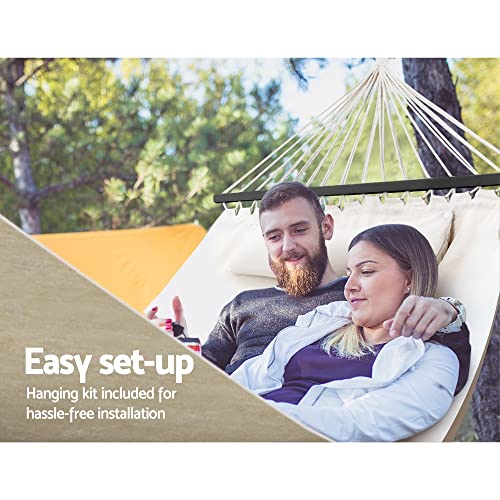 Gardeon Hammock, Cotton Bed Portable Camping Swing Hanging Chairs Hammocks Patio Backyard Porch Outdoor Indoor Furniture, 150kg Capacity 2 Person Mesh Cream