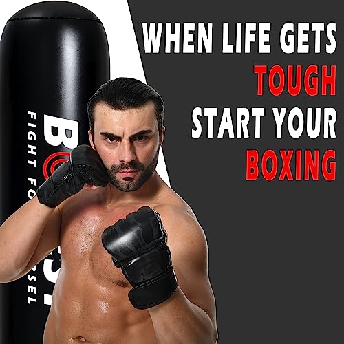 BOKEST Large Punching Boxing Bag with Stand - Inflatable Air Filled Kicking Bag Stands 69” - Adult Free Standing Kick Boxing Bag Home with Stand - Awesome MMA Bag to Use Indoors & Outdoors, Black Red