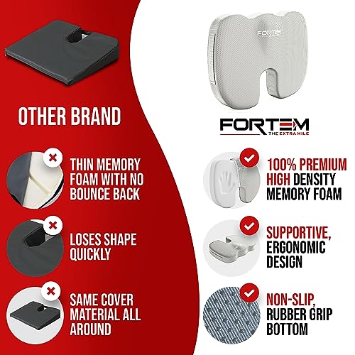 FORTEM Chair Cushion, Seat Cushion for Office Chair, Car Seat Cushion, Coccyx Orthopedic Pillow, Desk Chair Memory Foam Sitting Pillow, Washable Cover (Velour, Grey)