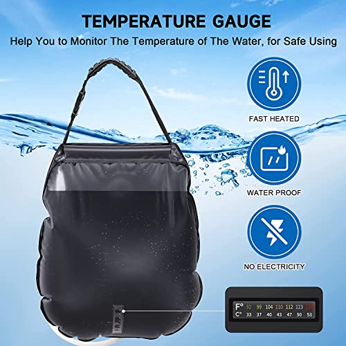 Solar Shower Bag, Portable 5 Gal/20L Solar Heating Camping Shower Bag with Removable Hose On-Off Switchable Shower Head, Compact Camping Shower for Camping, Hiking, Traveling, Beach Swimming