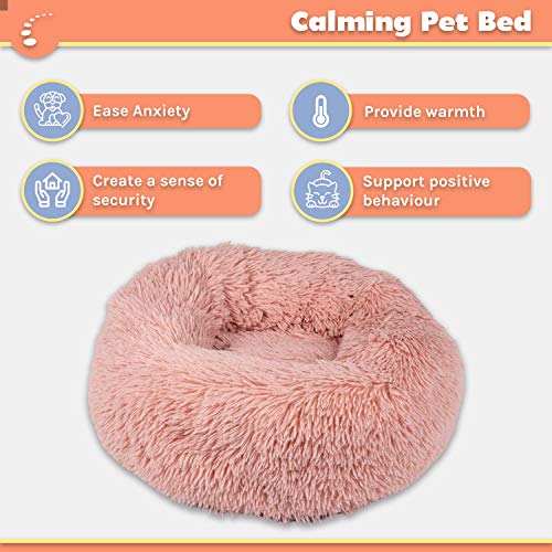 Zenify Pets Calming Dog Bed for Cats or Small Medium Dogs Puppy (70cm, Beige Pink)…