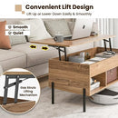 Giantex Lift Top Coffee Table, Rising Center Table with Large Hidden Compartment, Lifting Tabletop and 3 Open Cubbies, Cocktail Snack Table with Large Storage, Modern Living Room Table, Natural