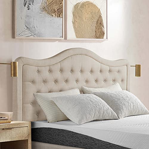 Rosevera A3H Niana Adjustable Headboard with Fine Linen Upholstery and Button Tufting for Bedroom, King, Natural Beige