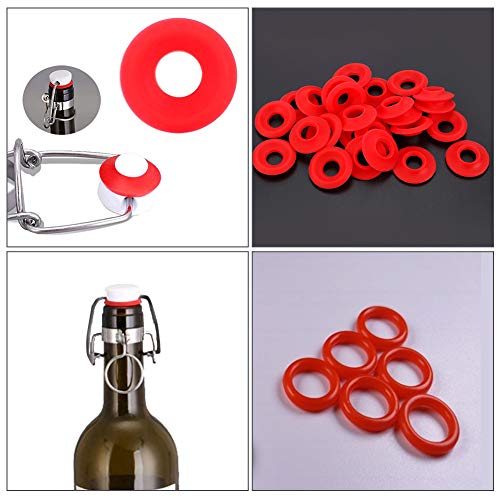 Joyzan Beer Bottle Gasket, Silicone Rubber Gaskets Washer For Swing Flip Bottles Top Washers Leak Proof Seal Red EZ Cap Home Brew Liquor Soda O Ring High Pressure Leakproof Replacements Sealing Use