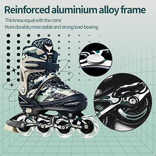 Adjustable Roller Blades, Inline Skates for Girls Kids, Light Up Adult Roller Blades Skates for Boys Girls Children Teens Women Outdoor Indoor(Black Camo)