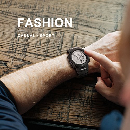 Cemavin Mens Digital Sports Watch, Waterproof LED Screen Large Face Military Watches and Heavy Duty Electronic Simple Army Watch with Alarm, Stopwatch, Luminous Night Light - Black