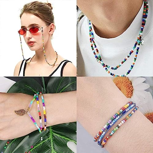 BetterJonny 6000Pcs 4mm Glass Seed Beads and 1200Pcs A-Z Alphabet Letter Beads and Love Beads Craft Beads Bracelet Beads with Elastic String Lobster Clasp Open Jump Rings for DIY Jewelry Making