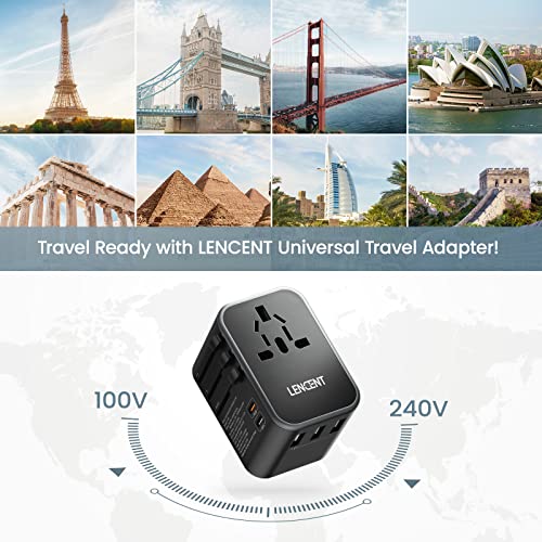 LENCENT Universal Travel Adapter, International Charger with 3 USB Ports & 2 Type-C PD Fast Charging Adaptor All in One Worldwide Wall Charger for Mobile Phone, Tablet,Type A/C/G/I (USA/UK/EU/AUS)