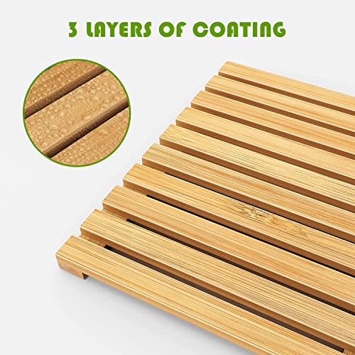 Clevinger Bamboo Bath Mat, Non Slip Shower Mat for Bathroom,Sturdy Waterproof Wooden Floor Bath Duck Board for Easy Storage,Standard Bath mat for Bathroom Showers, Bathtubs, Floors, Indoor and Outdoor Use