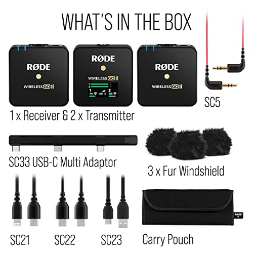 RØDE Wireless GO II Ultra-compact Dual-channel Wireless Microphone System with Built-in Microphones, On-board Recording and 200m Range for Filmmaking, Interviews and Content Creation
