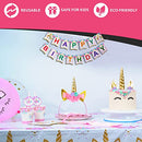 Value Smash Unicorn Party Supplies 24 guests for girls with Birthday Banner, Unicorn Cake Topper, Headband & Sash, Dinning & Dessert plates, Tablecloth, Cups, Forks & Spoons Set, 15 balloons