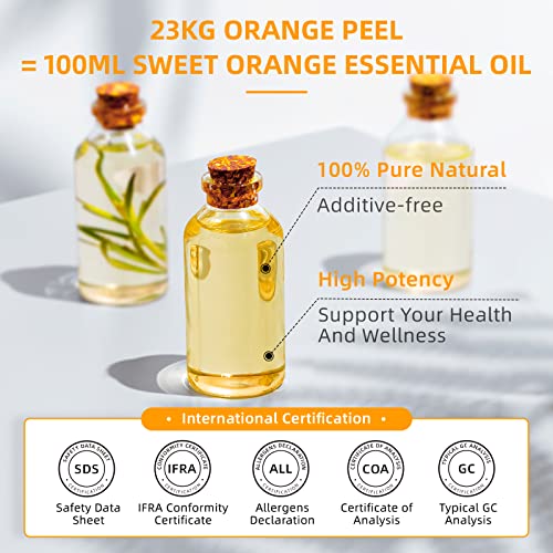 HIQILI Sweet Orange Essential Oil,Pure Natural Orange Oil with Dropper Perfect for Skin, Diffuser, Aromatherapy, Soap and Candle Making-16Oz