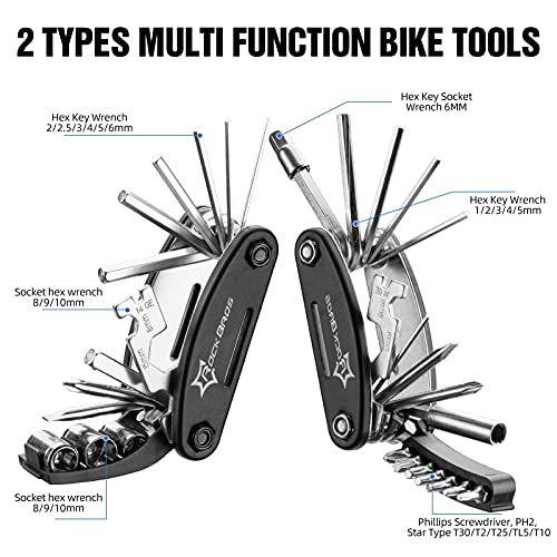 ROCKBROS Bike Repair Kits 16 In 1 Multi-Function Bike Tool Kits Portable Foldable Bike Multitool Cycling Tool Kit Bike Tool Allen Wrench Tire Levers