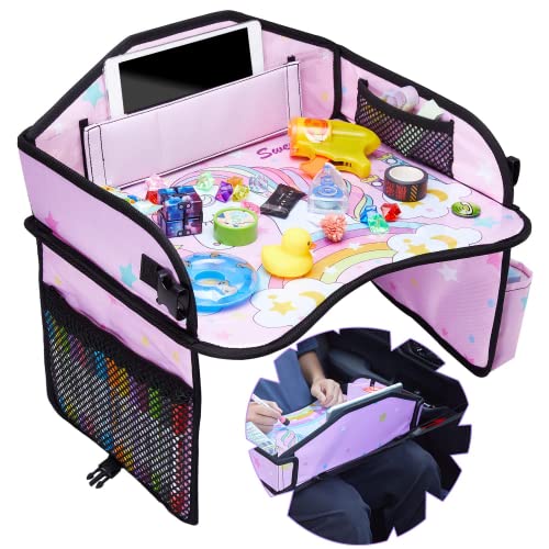 Lordap Kids Travel Tray for Toddler Car Seat,Toddler Car Seat Tray Organizer,Large Ipad Holder A Road Trip Essential,Soft Padding,Waterproof,Food & Snack Lap Tray Carseat,Stroller,High Chair (Pink)