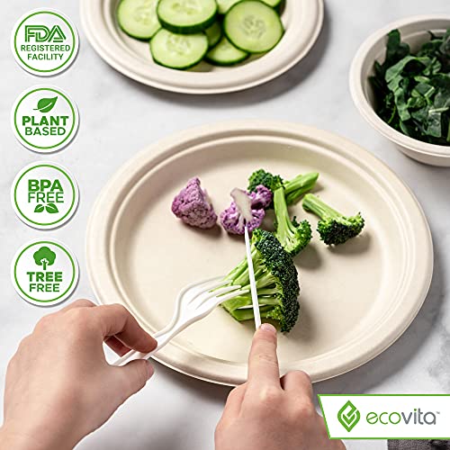 100% Compostable Forks Spoons Knives Cutlery Combo Set - 380 Large Disposable Utensils (7 in.) Eco Friendly Durable and Heat Resistant Alternative to Plastic Silverware with Convenient Tray by Ecovita