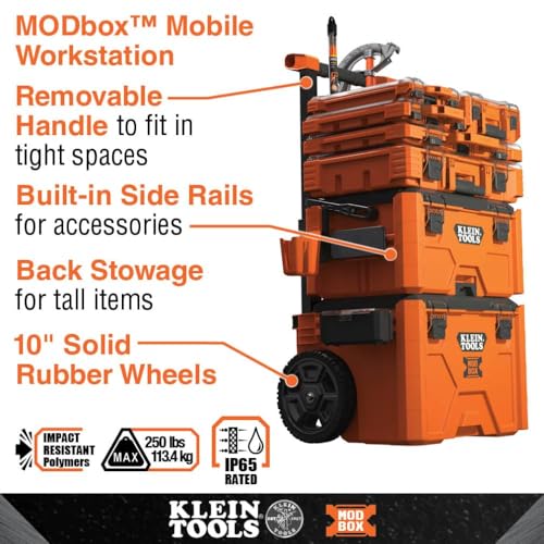 Klein Tools 54808MB MODbox Tall Compartment Box, Half-Width Modular Storage Toolbox with 4 Removable Bins for Fasteners and Small Components