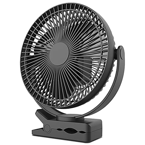 10000mAh 8 Inch Rechargeable Portable Clip on Fan, 8-Inch Battery Operated Clip on Fan, USB Fan, 4 Speeds, Strong Airflow, Sturdy Clamp for Personal Office Desk Golf Car Outdoor Travel Camping Tent Gym Treadmill