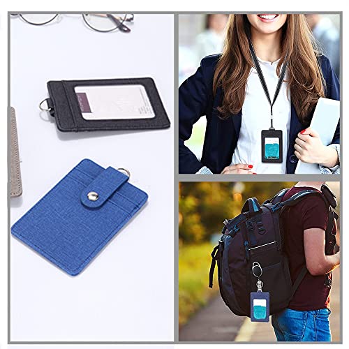 Vertical PU Leather ID Badge Card Holder, 2 Sets ID Badge Holder Vertical Badge Card Holder, with 1 Clear ID Window, 2 Credit Card Slots and a Detachable Neck Lanyard for Office Supplies, Nurses