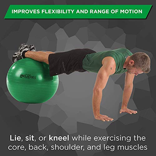 TheraBand Exercise Ball, Professional Series Stability Ball with 65 cm Diameter for Athletes 170cm - 185cm Tall, Slow Deflate Fitness Ball for Improved Posture, Balance, Yoga, Pilates, Core, Green