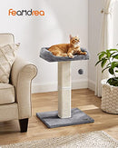 Feandrea Cat Scratching Post, Cat Scratcher with 15.7 x 11.8 Inches Plush Perch, 27.9-Inch Tall Scratch Post with Woven Sisal, Pompom, Removable Washable Cover, Light Gray UPCA022W01