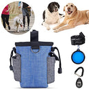 Dog Treat Pouch Bag with Dog Bowl, Pet Training Clicker Puppy Dog Training Snack Bag Built-in Poop Bag Dispenser Zipper Pocket with Adjustable Waist Belt Pouch Hand-Free for Dog Walking Training (Blue)