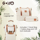 COOLIFE Suitcase Trolley Carry On Hand Cabin Luggage Hard Shell Travel Bag Lightweight with TSA Lock,The Suitcase Included 1pcs Travel Bag and 1pcs Toiletry Bag (White, 20 Inch Luggage Set)