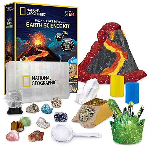 NATIONAL GEOGRAPHIC Earth Science Kit - Over 15 Science Experiments & STEM Activities for Kids, Includes Crystal Growing Kit, Volcano Science Kit