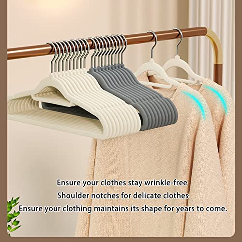 𝐕𝐞𝐥𝐯𝐞𝐭 𝐂𝐥𝐨𝐭𝐡𝐢𝐧𝐠 𝐇𝐚𝐧𝐠𝐞𝐫𝐬, Non-Slip Gray Suit Hanger, Space Saving Clothes Hanger Heavy Duty Adult Hanger, Hangers with 360°Swivel Hook, Pack of 50