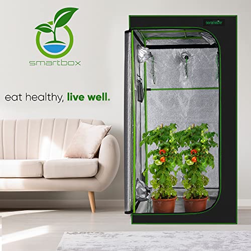 SereneLife Medium Hydroponic Grow Tent Garden-36'' x 36'' x 72'' Indoor Plant Growing System w/Durable Reflective 600D Mylar,Observation Window-Includes Removable Floor Tray,Pole Shelf