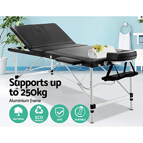 Zenses Massage Table 80cm Portable 3 Fold Aluminium Beauty Bed Black
