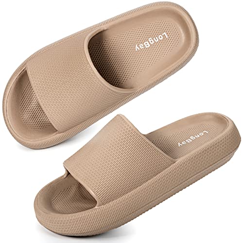 LongBay Cloud Slides for Women and Men, Comfy Pillow Slipper Shower Sandals Shoes with Arch Support for Pool Beach Home Indoor Outdoor Use, 9-10women/7.5-8.5men, Brown