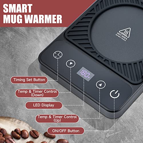 Coffee Warmer for Desk - Electric Mug Warmer, Coffee Mug Warmer with Timer, 6 Temp Mug Warmer, Smart Coffee Cup Warmer, Coffee Gifts for Men Office Black