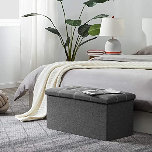Mofish 15/30 inch Folding Storage Ottoman Bench,Storage Chest Footrest Step Stool with Padded Seat for Bedroom Hallway Living Room, End of Bed Storage Seat, Linen Fabric