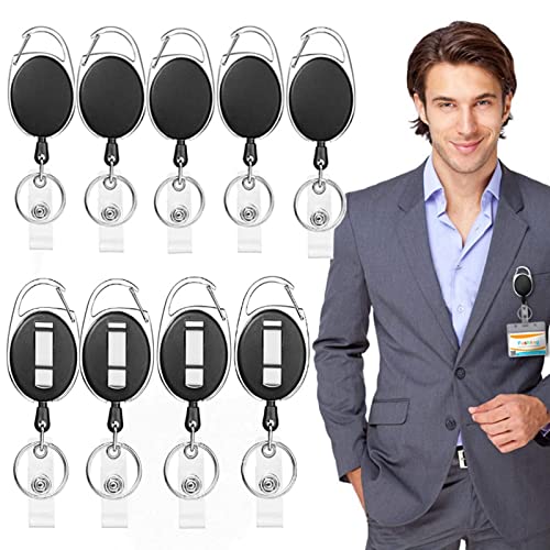 10Packs Retractable Badge Reel with Carabiner Reel Clip Key Ring Retractable ID Card Holder Key Chain Holders for Office Worker Doctor Nurse Employee