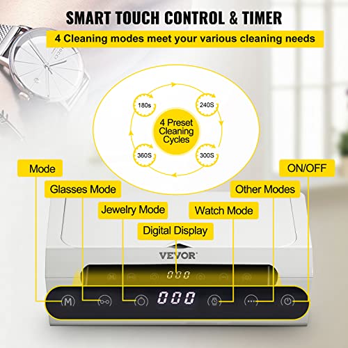 VEVOR Ultrasonic Jewelry Cleaner, 500ML 45 kHz, Professional Ultra Sonic Cleaner with Touch Control, Digital Timer, Cleaning Basket, Stainless Steel Ultrasound Cleaning Machine for Watches Glasses Gre